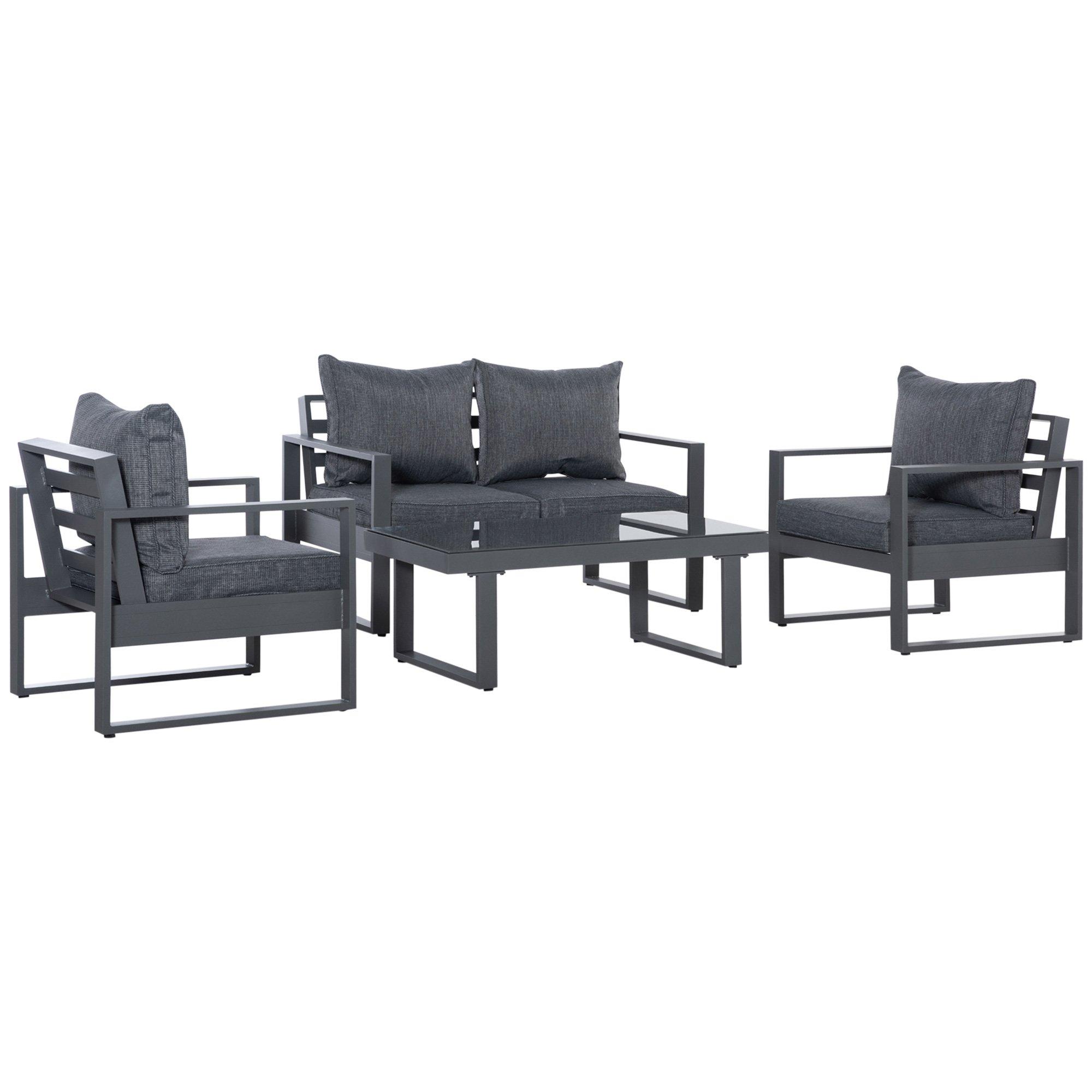 Photos - Garden Furniture Outsunny 4 Piece Aluminium Outdoor Furniture Set with Table and Cushion Cover 